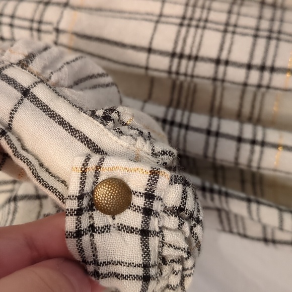 Anthropology Darlene Boho Metallic Thread Plaid Floral V Neckline Tiered Tunic - Picture 8 of 9